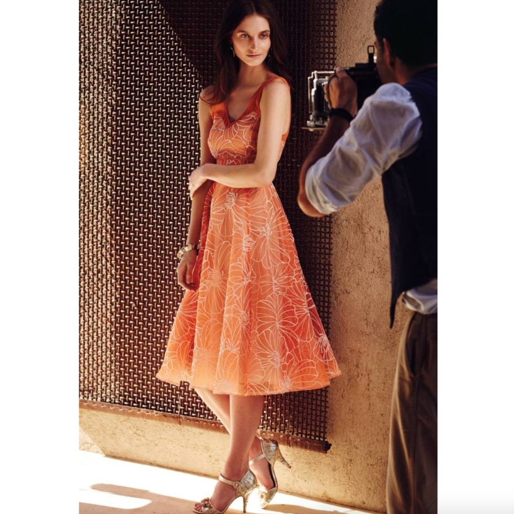 Anthropologie Orange Floral A-Line Dress